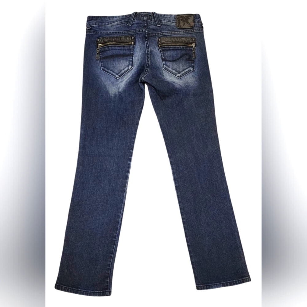 Rerock dark wash straight-leg mid-rise Embellished jeans, size 12